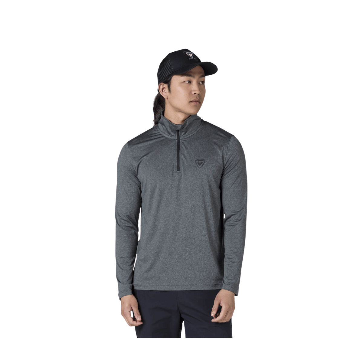 ROSSIGNOL SLUB 1/2 ZIP LS TEE - ONYX GREY - FRONT VIEW