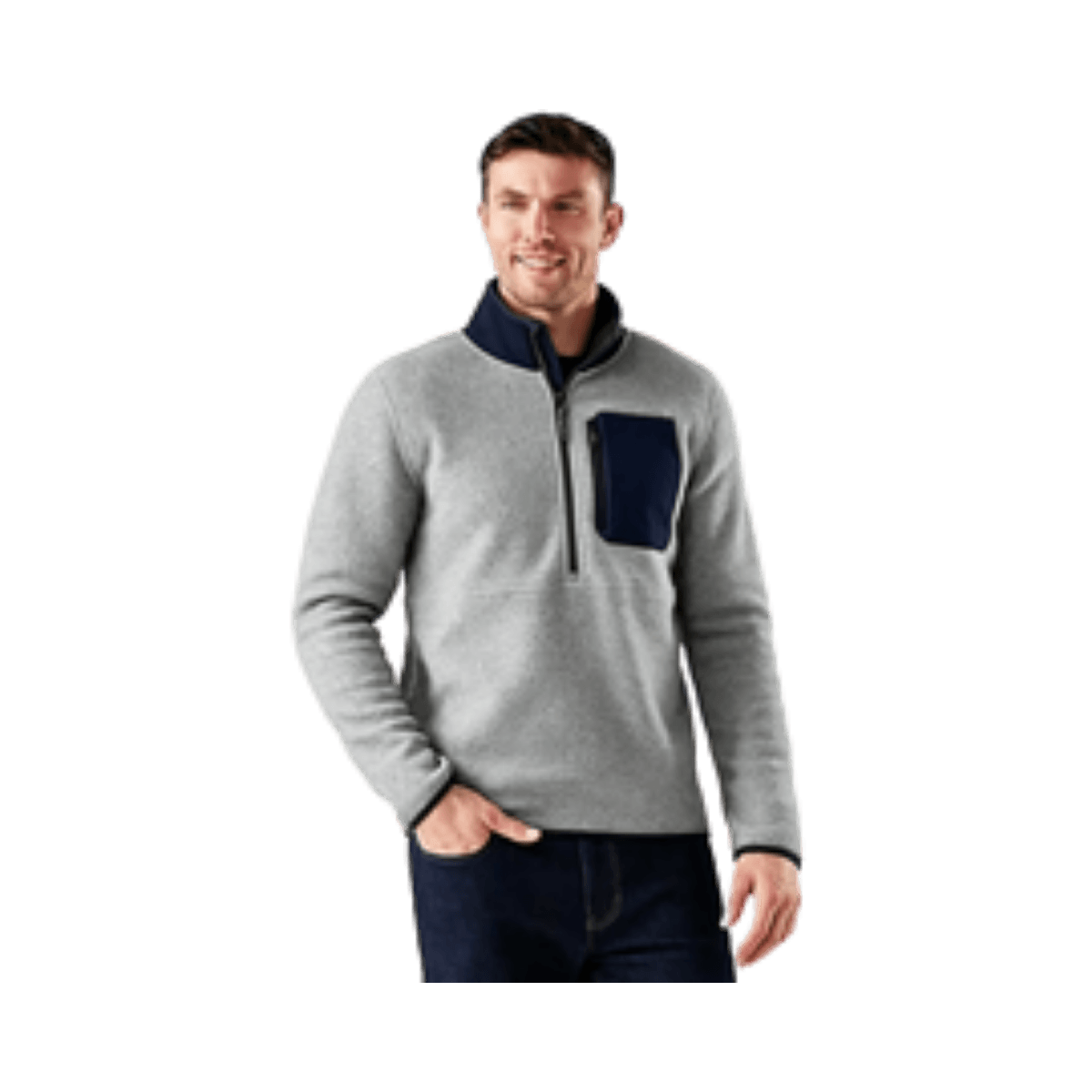 SMARTWOOL SECOND CUT FLEECE 1/2 ZIP LIGHT GRAY DEEP NAVY