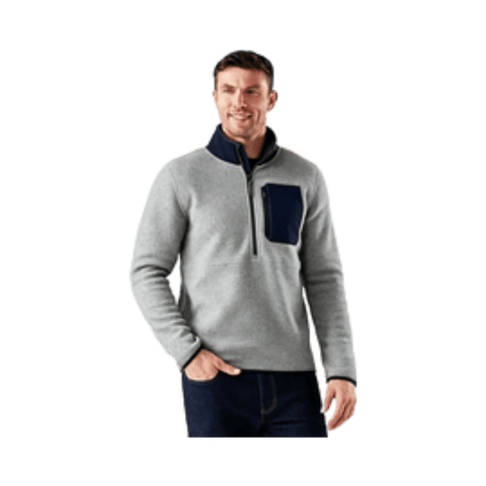 SMARTWOOL SECOND CUT FLEECE 1/2 ZIP LIGHT GRAY DEEP NAVY