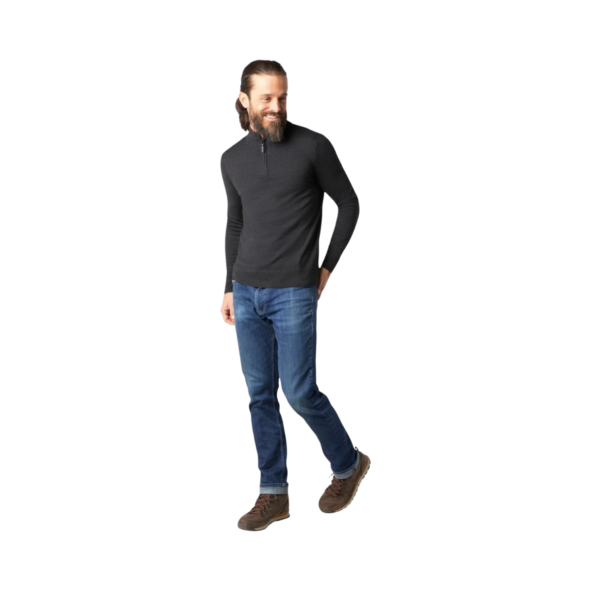 SMARTWOOL SPARWOOD 1/4 ZIP SWEATER CHARCOAL HEATHER