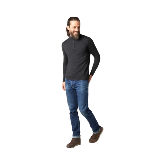 SMARTWOOL SPARWOOD 1/4 ZIP SWEATER CHARCOAL HEATHER