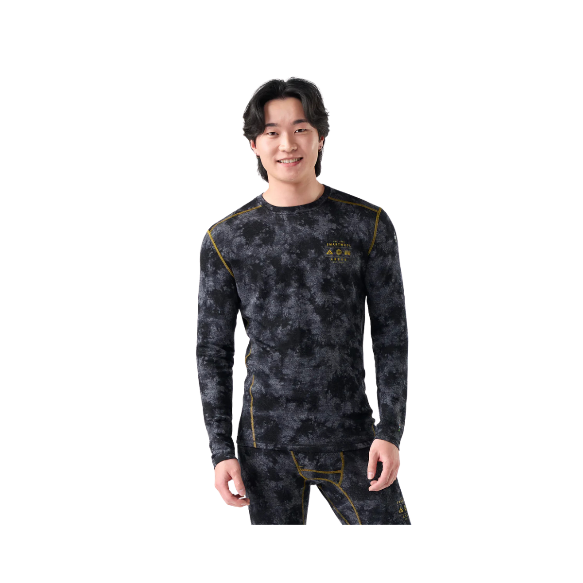 SMARTWOOL THERMAL MERINO BASE LAYER CREW BLACK TIE DYE GOLD