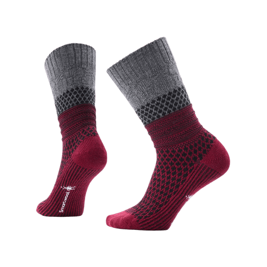 SMARTWOOL W EVERYDAY POPCORN CABLE BLACK TIBETAN RED