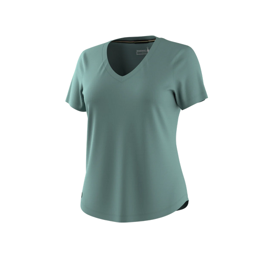 SMARTWOOL WOMENS ACTIVE ULTRALITE V NECK S/S DUSTY TEAL