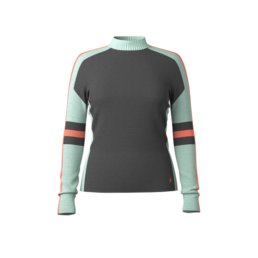 SMARTWOOL WOMEN'S ALPINE CREW SWEATER, CHARCOAL, FRONT ANGLE, SM, MD, LG, XL