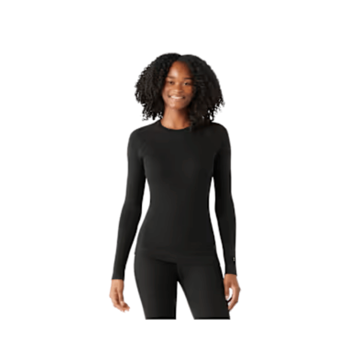 SMARTWOOL WOMEN'S MERINO BASE LAYER CREW BLACK, FRONT VIEW