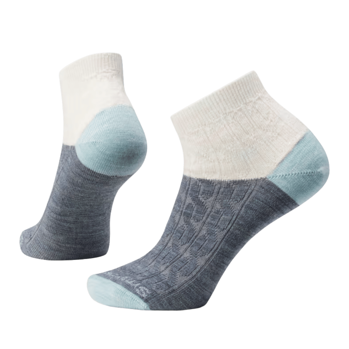 SMARTWOOL WOMEN'S EVERYDAY CABLE ANKLE SOCKS - FROSTY GREEN - FRONT AND BACK VIEW