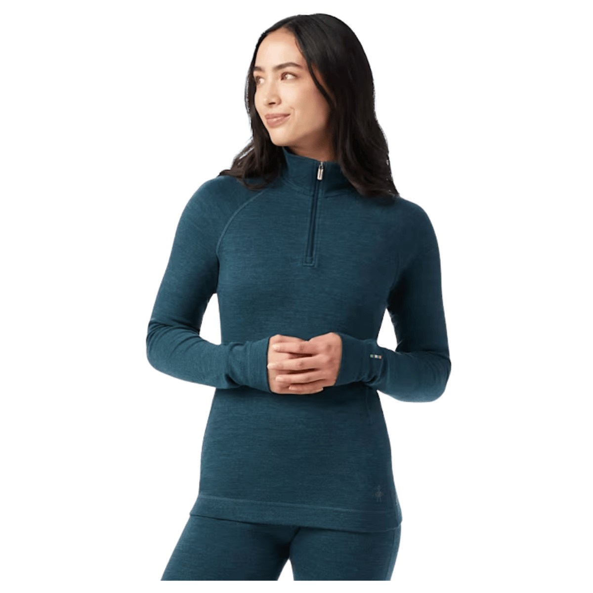 SMARTWOOL WOMEN'S PREMIUM MERINO CLASSIC THERMAL 1/4 ZIP - SLIM FIT - TWILIGHT BLUE - FRONT VIEW WW