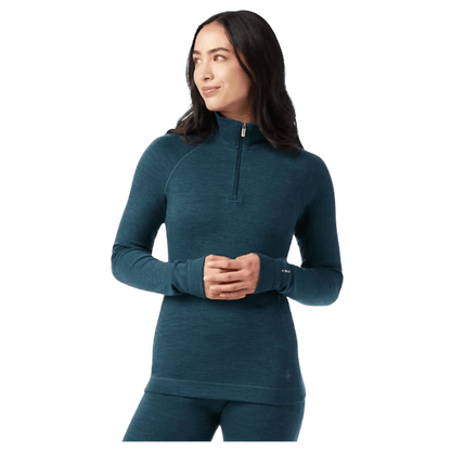 SMARTWOOL WOMEN'S PREMIUM MERINO CLASSIC THERMAL 1/4 ZIP - SLIM FIT - TWILIGHT BLUE - FRONT VIEW WW
