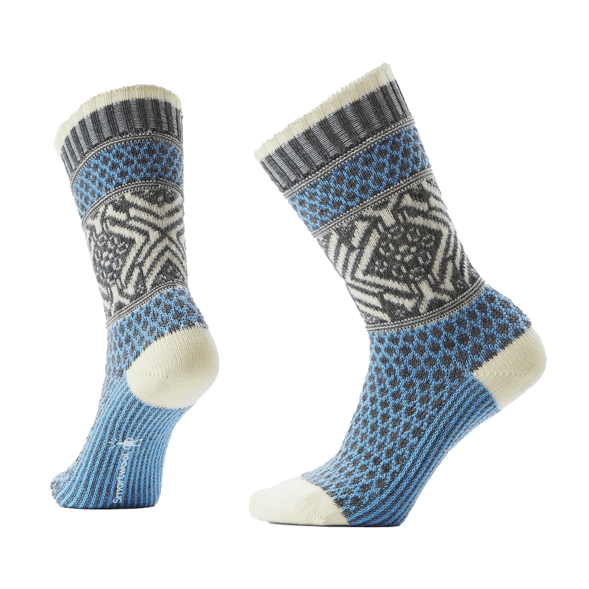 SMARTWOOL EVERYDAY POPCORN SNOWFLAKE PATTERN CREW FULL CUSHION SOCKS SERENE BLUE