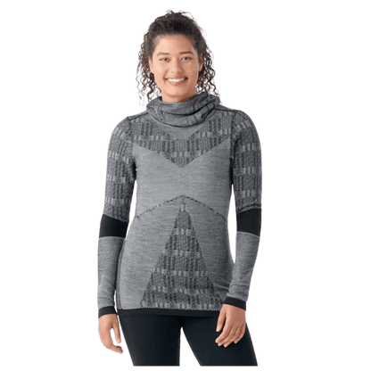SMARTWOOL WOMEN'S INTRAKNIT THERMAL MERINO 250 PATTERN HOODIE - BLACK PLAID - FRONT VIEW WW