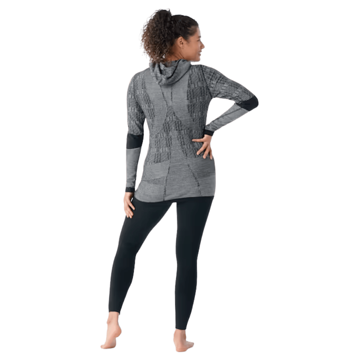 SMARTWOOL WOMEN'S INTRAKNIT THERMAL MERINO 250 PATTERN HOODIE - BLACK PLAID - BACK VIEW WW