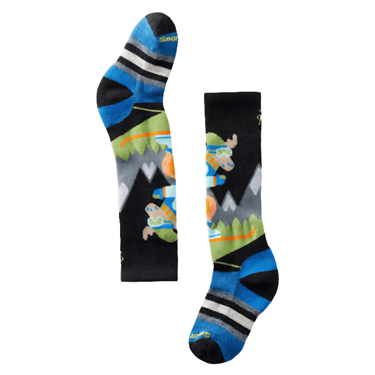 SMARTWOOL KIDS' WINTERSPORT FULL CUSHION MOUNTAIN MOOSE OTC SOCKS - BLACK - MAIN IMAGE
