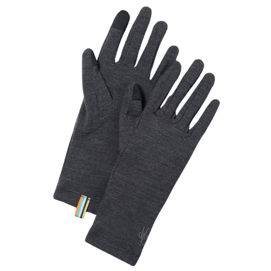 SMARTWOOL THERMAL KNIT MERINO GLOVE - CHARCOAL HTHR - FRONT AND BACK VIEW