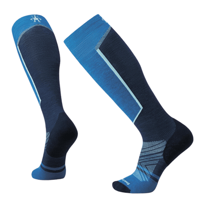 SMARTWOOL SKI TARGETED CUSHION OTC SOCKS - LAGUNA BLUE - FRONT AND BACK VIEW