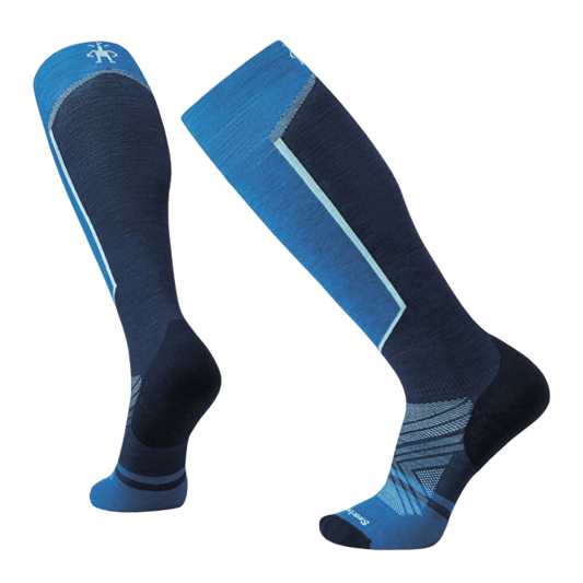 SMARTWOOL SKI TARGETED CUSHION OTC SOCKS - LAGUNA BLUE - FRONT AND BACK VIEW