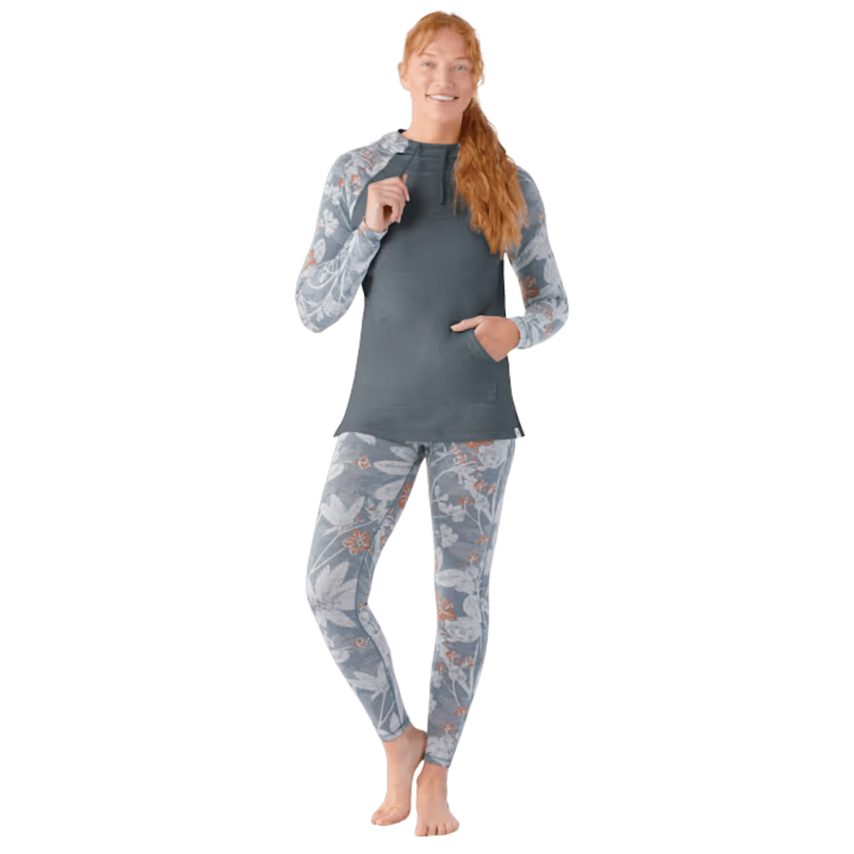 SMARTWOOL WOMEN'S MERINO THERMAL DRAPE NECK HOODIE - WINTER SKY - FULL FRONT VIEW WW