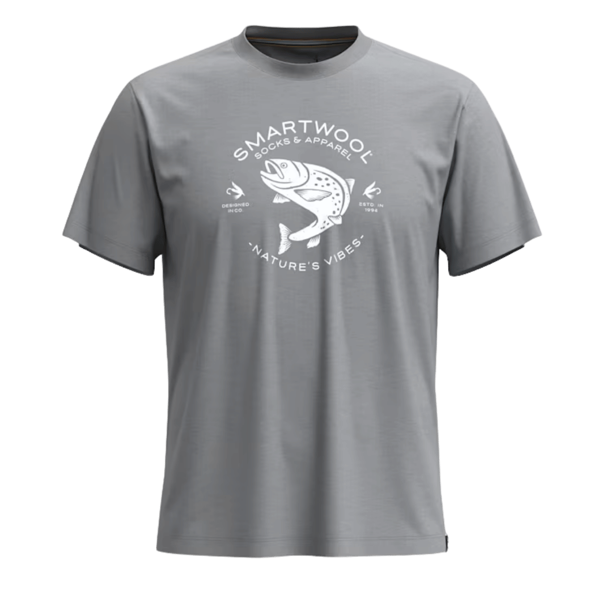 SMARTWOOL TROUT FISHING SS GRAPHIC TEE - LIGHT GREY HEATHER FRONT