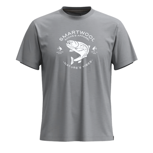 SMARTWOOL TROUT FISHING SS GRAPHIC TEE - LIGHT GREY HEATHER FRONT