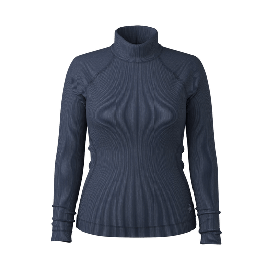 SMARTWOOL WOMEN'S THERMAL MERINO RIB TURTLENECK - NIGHTFALL BLUE DEEP NAVY