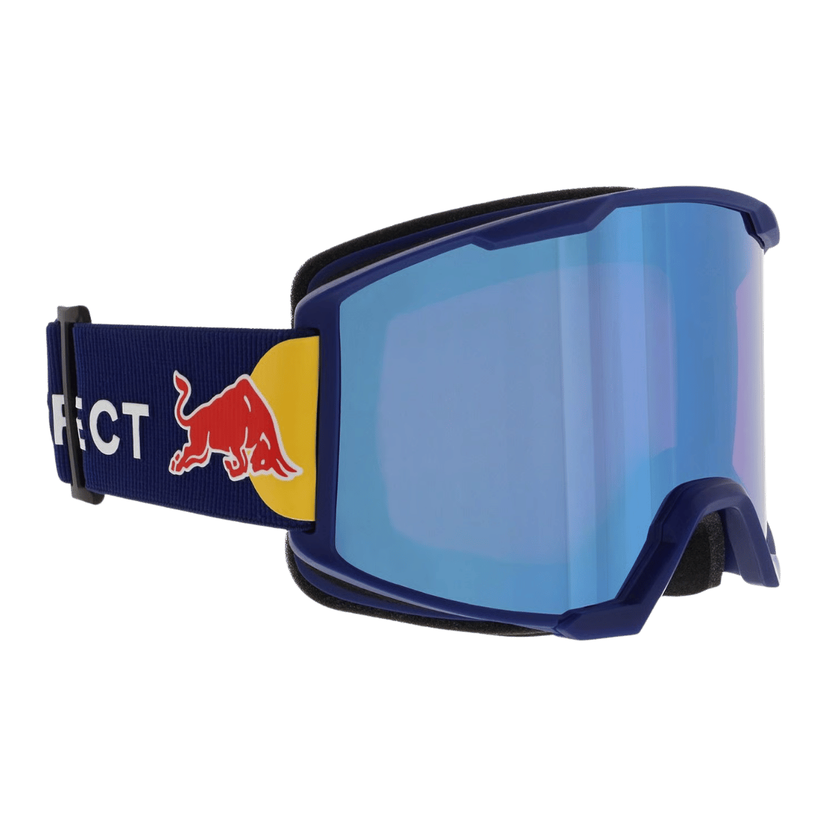 RED BULL SPECT SKI SOLO GOGGLES - DARK BLUE FRAME - BROWN WITH BLUE MIRROR LENS - SIDE VIEW