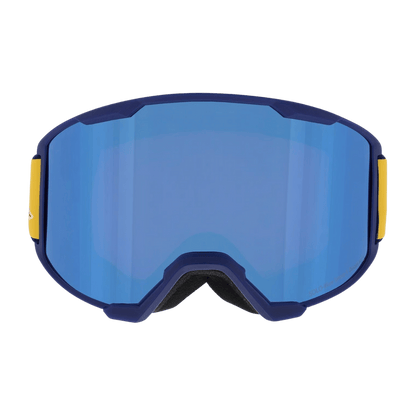 RED BULL SPECT SKI SOLO GOGGLES - DARK BLUE FRAME - BROWN WITH BLUE MIRROR LENS - FRONT VIEW