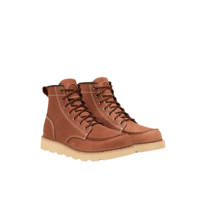 SOREL MEN'S SLABTOWN 62` MOC WATERPROOF BOOT - RUSTIC BROWN/CERAMIC, FRONT ANGLE, 09.0, 09.5, 10.0, 10.5, 11.0, 11.5, 12.0, 13.0