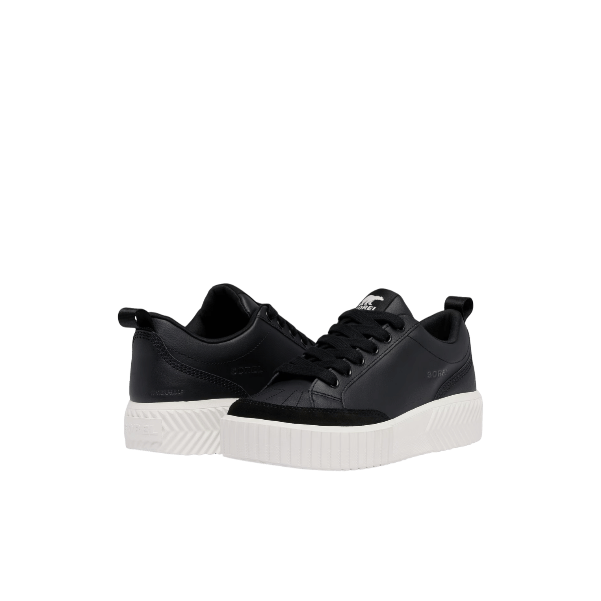 SOREL WOMEN'S ONA AVE LOW SNEAKER WATERPROOF - BLACK/SEA SALT, FRONT AND BACK ANGLE, 06.5, 07.0, 07.5, 08.0, 08.5, 09.0, 09.5