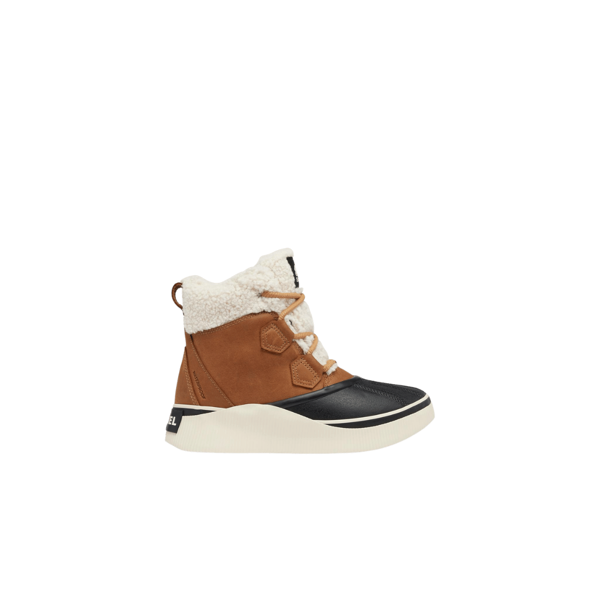 SOREL WOMEN'S OUT N ABOUT IV CHILLZ WATERPROOF - TAFFY/BLACK, SIDE ANGLE, 06.5, 07.0, 07.5, 08.0, 08.5, 09.0, 09.5, 10.0