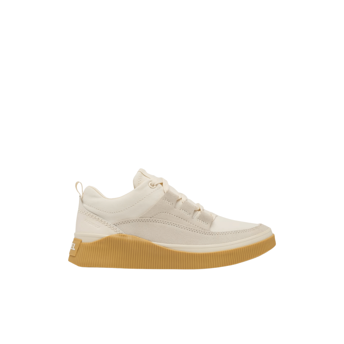 SOREL WOMEN'S OUT N ABOUT IV LOW SNEAKER WATERPROOF - CHALK/GUM, SIDE ANGLE, 06.5, 07.0, 07.5, 08.0, 08.5, 09.0, 09.5, 10.0