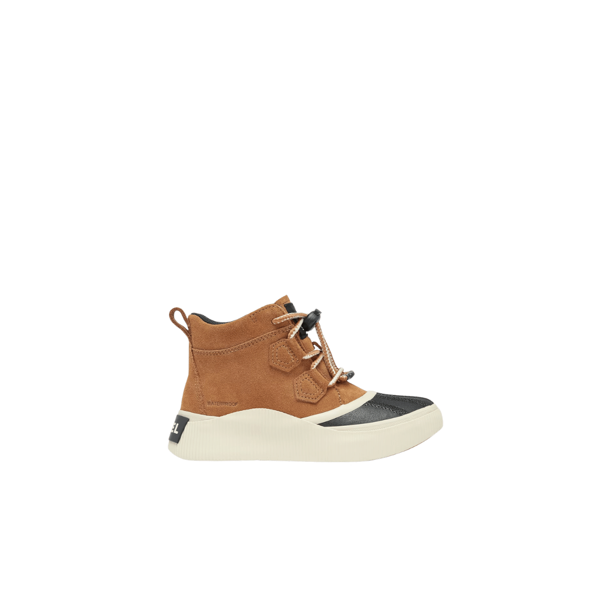 SOREL YOUTH OUT N ABOUT IV CLASSIC WATERPROOF - TAFFY/BLACK, SIDE ANGLE, 01.0, 02.0, 03.0, 04.0, 07.0