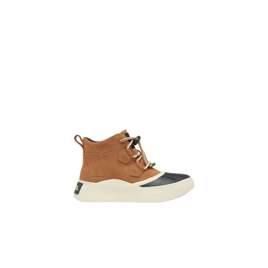 SOREL YOUTH OUT N ABOUT IV CLASSIC WATERPROOF - TAFFY/BLACK, SIDE ANGLE, 01.0, 02.0, 03.0, 04.0, 07.0