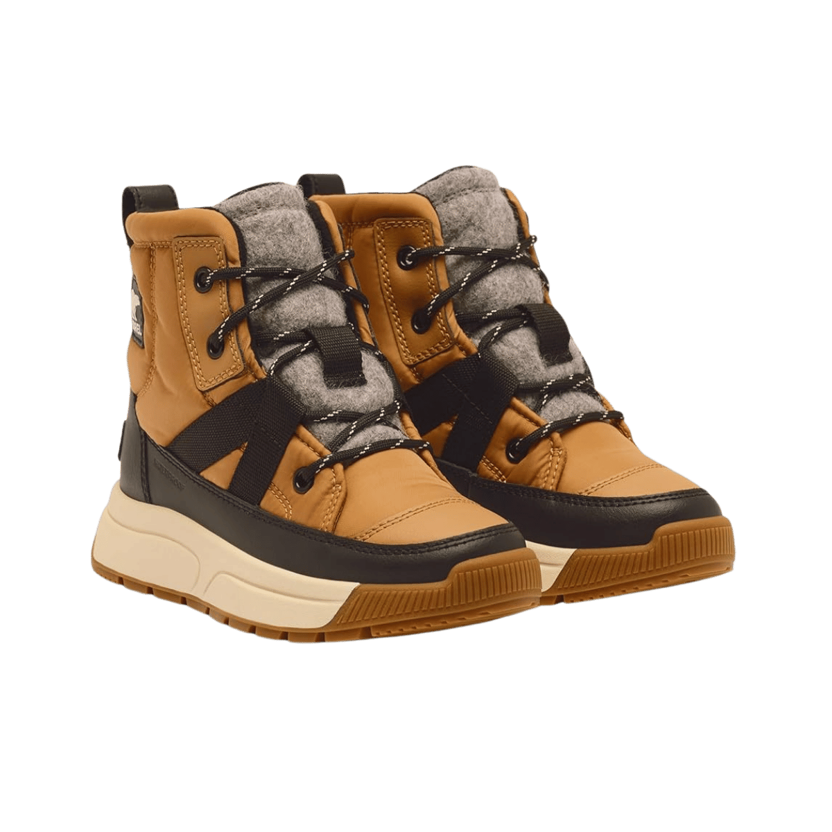 SOREL YOUTH WHITNEY III MID WATERPROOF BOOT - TAWNY BUFF/BLACK, SIDE ANGLE, 01.0, 02.0, 03.0, 04.0, 05.0, 06.0, 07.0