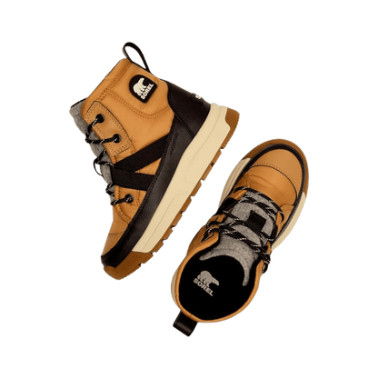 SOREL YOUTH WHITNEY III MID WATERPROOF BOOT - TAWNY BUFF/BLACK, TOP ANGLE, 01.0, 02.0, 03.0, 04.0, 05.0, 06.0, 07.0