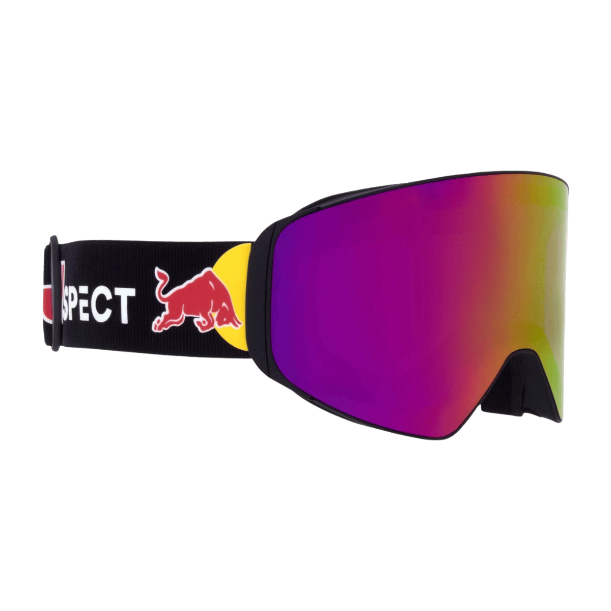 RED BULL SPECT JAM GOGGLES FOR SKIING AND SNOWBOARDING - BLACK FRAME - RED WITH RED MIRROR - SIDE VIEW