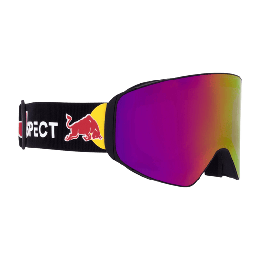 RED BULL SPECT JAM GOGGLES FOR SKIING AND SNOWBOARDING - BLACK FRAME - RED WITH RED MIRROR - SIDE VIEW