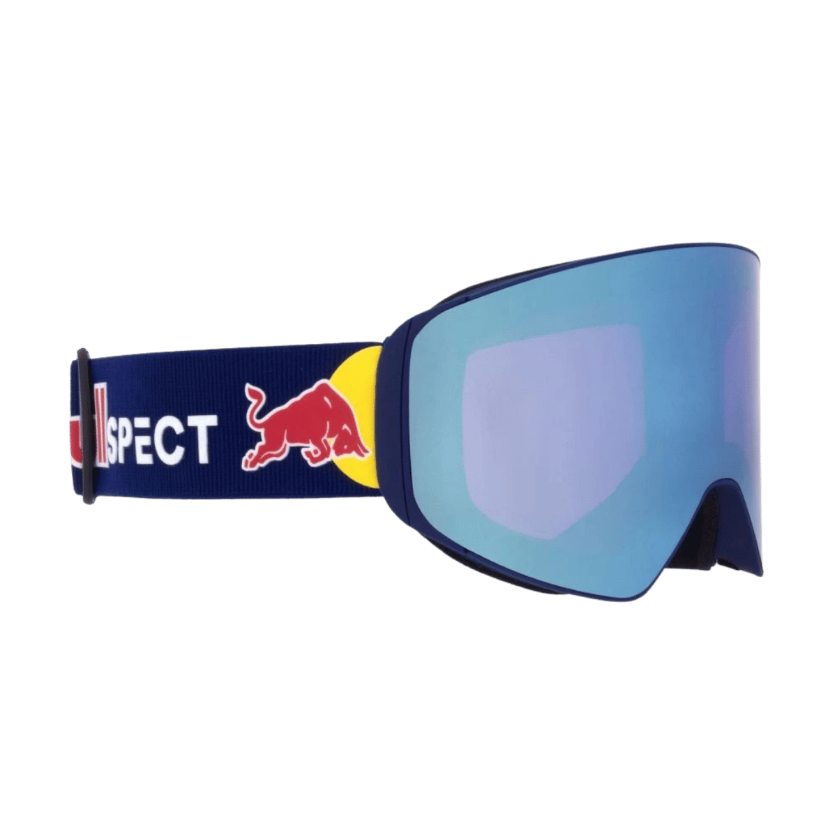 RED BULL SPECT JAM GOGGLES FOR SKIING AND SNOWBOARDING - BLUE FRAME - PURPLE WITH BLUE MIRROR - SIDE VIEW