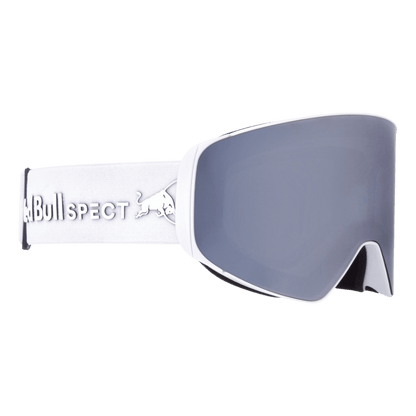 RED BULL SPECT JAM GOGGLES FOR SKIING AND SNOWBOARDING - WHITE FRAME - SMOKE WITH SILVER MIRROR - SIDE VIEW