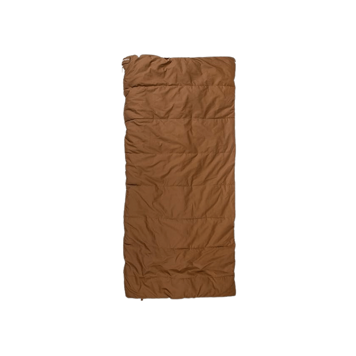 STANSPORT KODIAK CANVAS SLEEPING BAG - TOP VIEW OF CLOSED BROWN CANVAS SLEEPING BAG