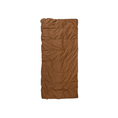 STANSPORT KODIAK CANVAS SLEEPING BAG - TOP VIEW OF CLOSED BROWN CANVAS SLEEPING BAG