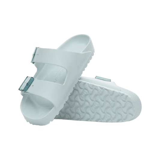 BIRKENSTOCK ARIZONA STEALTH EVA - NARROW - SURF GREEN - FRONT AND OUTSOLE VIEW