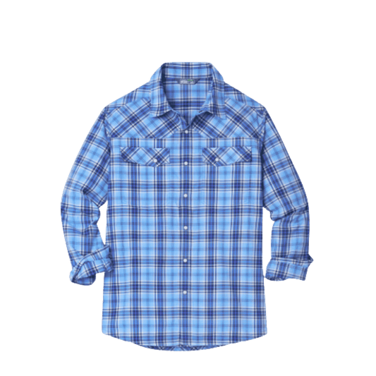STIO EDDY SHIRT LONGSLEEVE - LARKSPUR BLUE PLAID FRONT