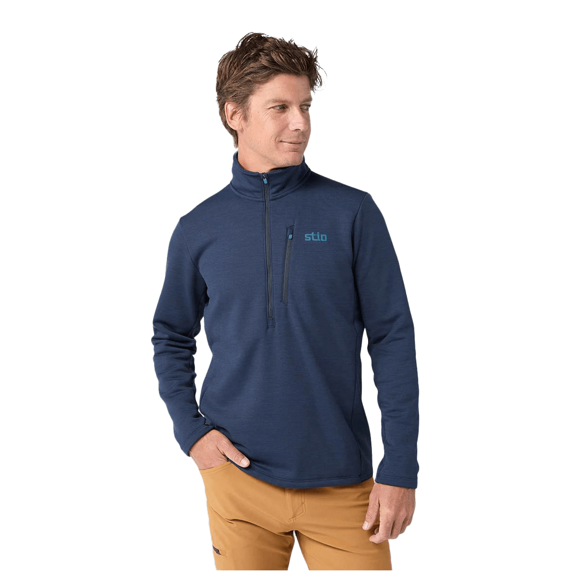 STIO MEN'S GLIDE POWER STRETCH 1.2 ZIP - MOUNTAIN SHADOW HEATHER - FRONT VIEW
