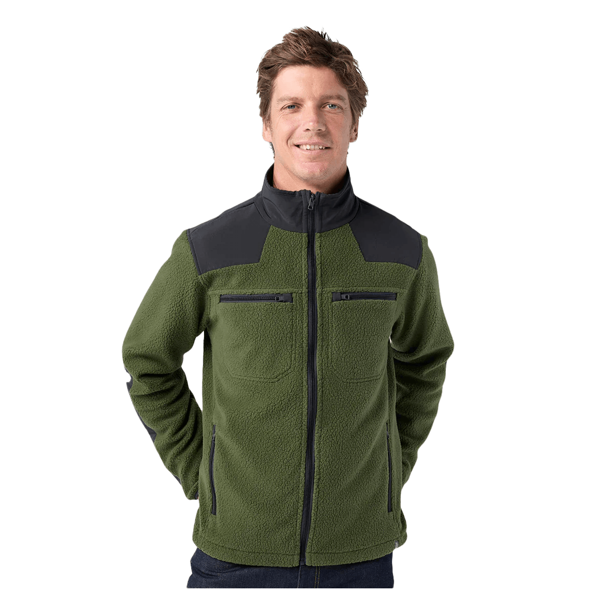 STIO RAWLINS FLEECE JACKET - PINE FOREST BOUNDARY BLACK- FRONT VIEW