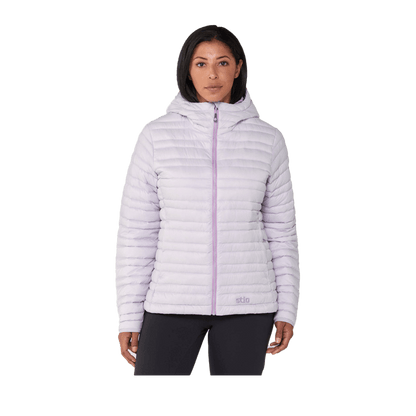 STIO WOEMN'S PINION DOWN HOODED JACKET - LAVENDER HAZE - ON MODEL FRONT