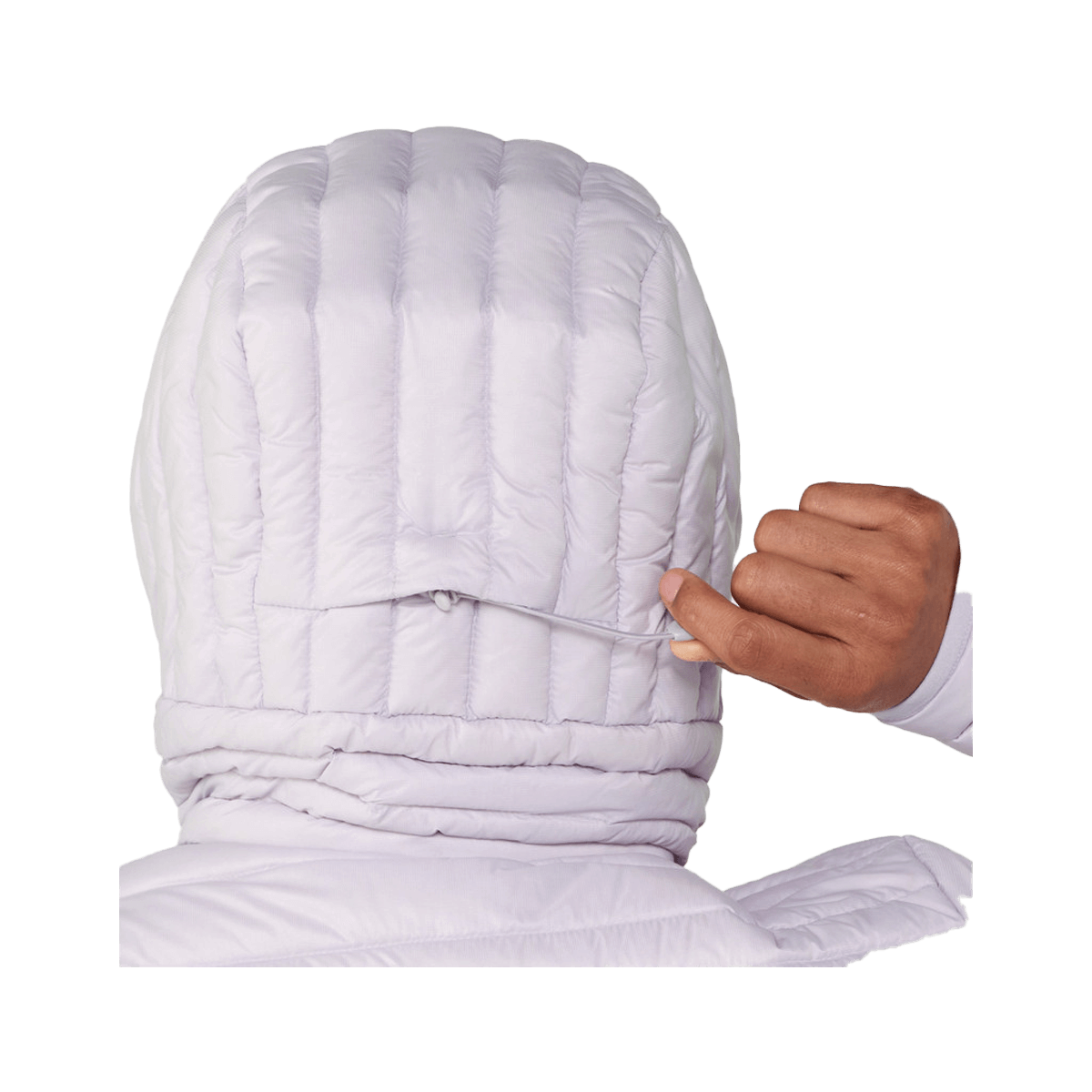 STIO WOEMN'S PINION DOWN HOODED JACKET - LAVENDER HAZE - ON MODEL HOOD