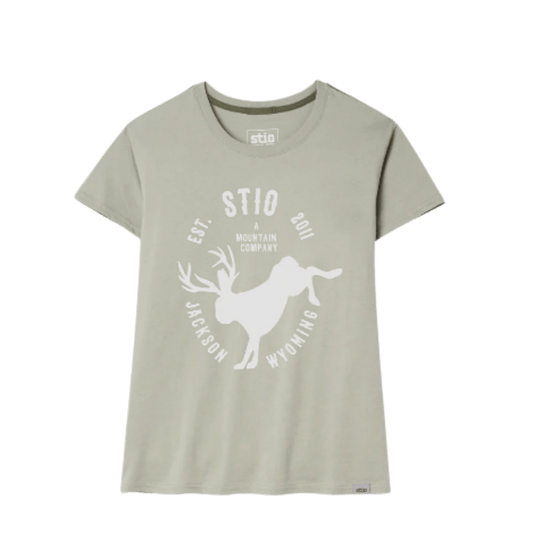 STIO WOMEN'S BUCKING JACK CREST TEE - SAGE FLATS FRONT
