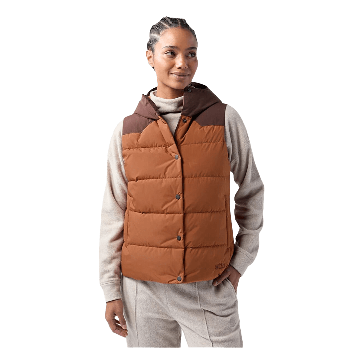 STIO WOMEN'S TURNBOLT DOWN VEST - MUSTANG GRIZZLY PAW - FRONT VIEW