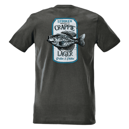 STRIKER BRANDS CRAPPIE LAGER T-SHIRT - CHARCOAL_BACK VIEW