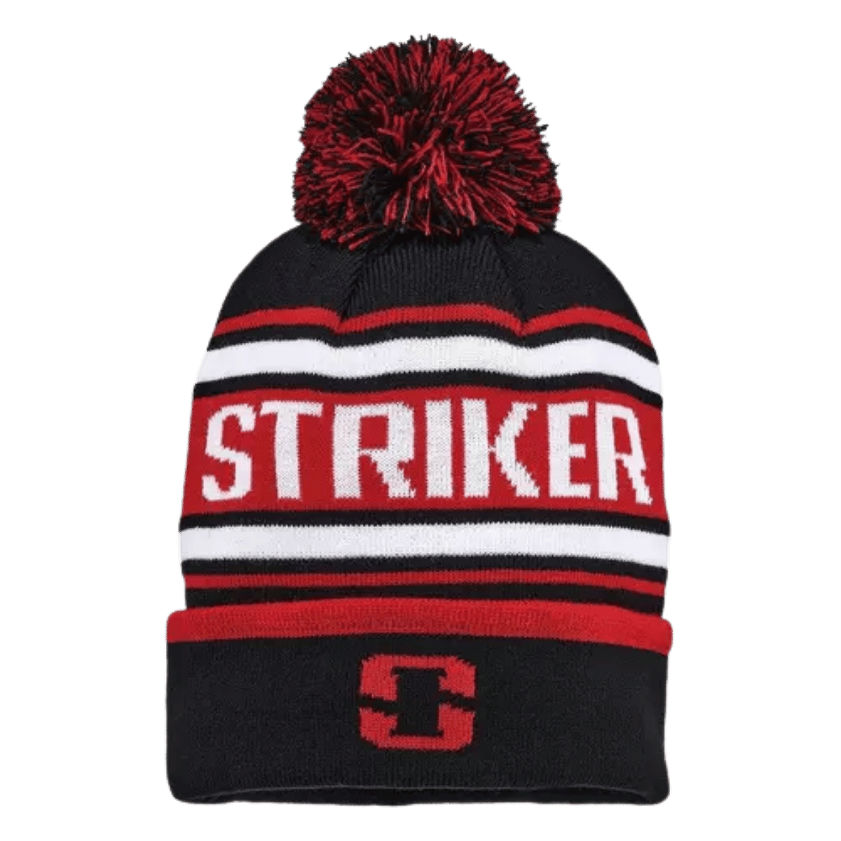 STRIKER BRANDS RETRO POM BEANIE  - BLACK_FRONT ANGLE